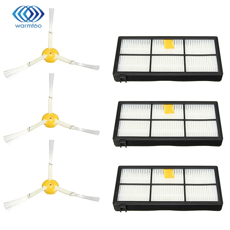 

6pc/a lot 3 Hepa filter +3 side brush Fit for iRobot Roomba 800 series 880 870