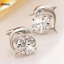 Новые милые романтические Дельфин милые серьги-гвоздики для женщин 925 стерлингового серебра ювелирные изделия Круглый AAA сверкающий Циркон Brinco Bijoux