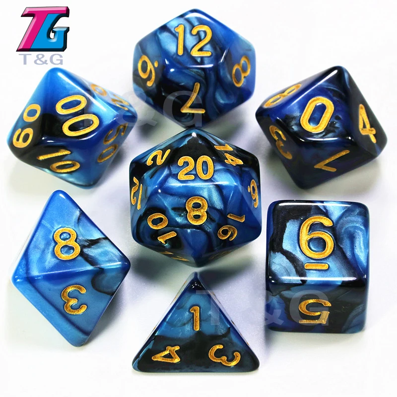 7 pcs кости с сумкой D& D d4, d6, d8, d10, d%, d12, d20 многогранные Настольная игра штук ролевой игры