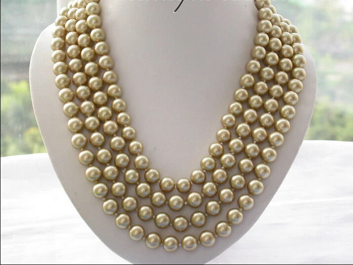 

FREE shipping>>>>z3979 NICE 84" 10mm round golden south sea shell pearl necklace 6.07