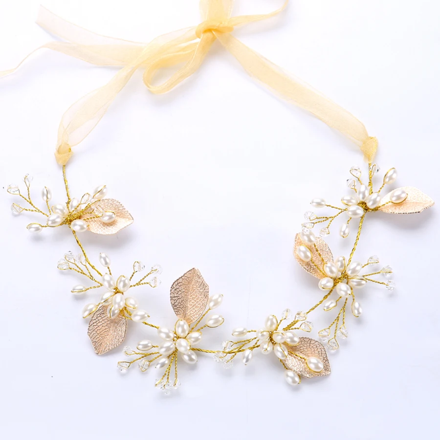 TUANMING-Bladgoud-Gesimuleerde-Parel-Tiara-Sieraden-Transparant-Kunstmatige-Kristal-Kralen-haaraccessoires-Party-Bruiloft-Gouden-lint (2)