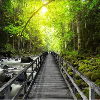 

3d large wall mural wallpaper HD Beautiful wooden bridge creek forest landscape backdrop custom silk photo wall paper