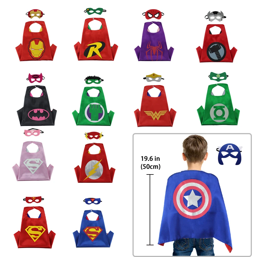 

D.Q.Z Reversible Toddler Superhero Cape Mask Iron Man Costume Kids Satin Cloak Toys Party Hero Carnival Costumes For Girls