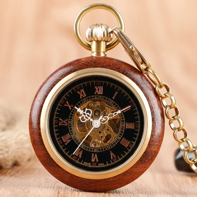 Unique Mechanical Hand Winding Pocket Watch Open Face Wood Around Classic Vintag Unique Mechanical Hand Winding Pocket Watch Open Face Wood Around Classic Vintag