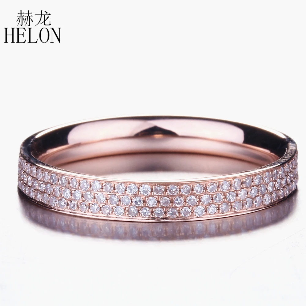 

HELON Solid 14K Rose Gold Half Eternity Band MILGRAIN Pave 0.45ct 100% Genuine Natural Diamonds Enagement Wedding Ring band