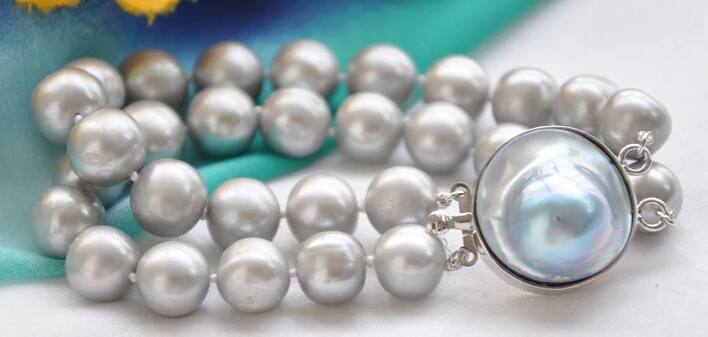 

huij 001190 A++ 2row 8" 11-12mm ROUND GRAY PEARL BRACELET MABE