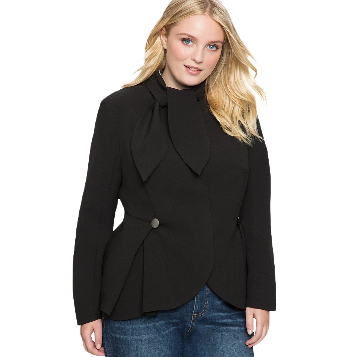 Zhizaolian 2018 Plus Size Office Lady Solid Women Blazers Notched Tie