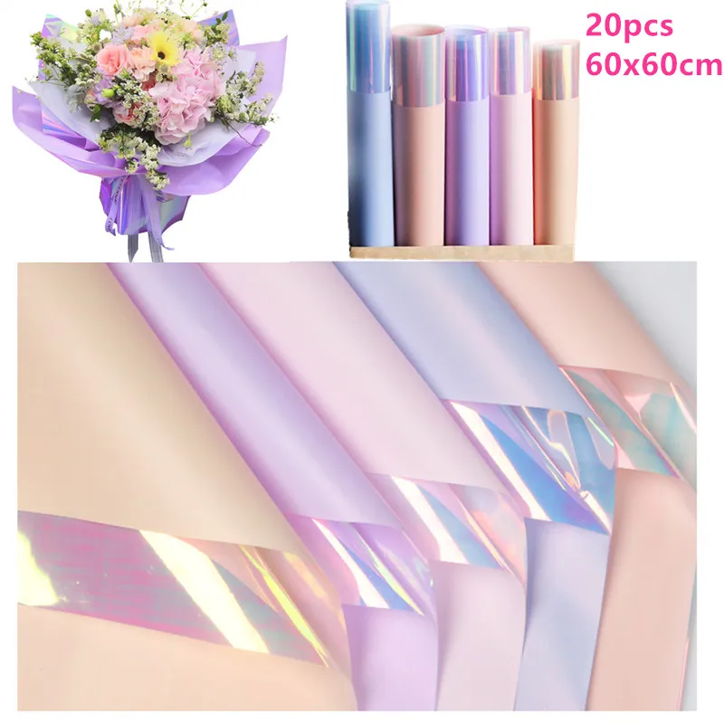 

New 20pcs Laser Rainbow Color Waterproof Flower Wrapping paper Bouquet Packaging Supplies Gift Packing Craft Tissue Paper