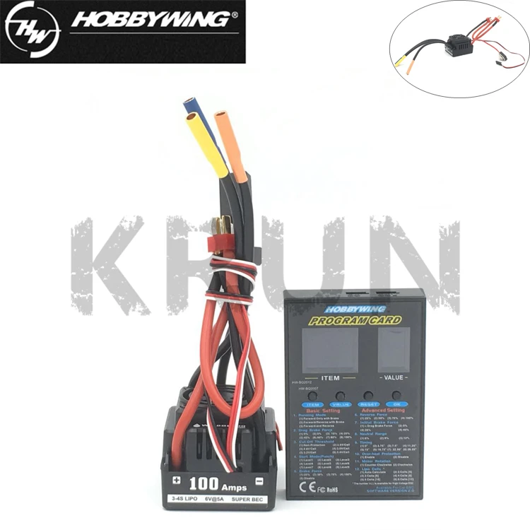 

100A Waterproof Brushless ESC Speed Controller 2S-4S Lipo NiMH Fit 3650 3660 Motor For 1/10 RC Car WP-S8A-RTR 100A and Program
