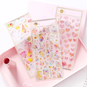 Gilding Heart Sakura 3D Decorative Washi Stickers Scrapbooking Stick Label Diary Stationery Album Stickers