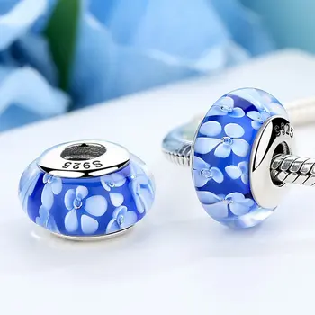 

2pcs/lot 925 Sterling Silver Blue Flower European Murano Glass Bead Fit Pandora charm Bracelets & Bangles,20 colors can be mixed