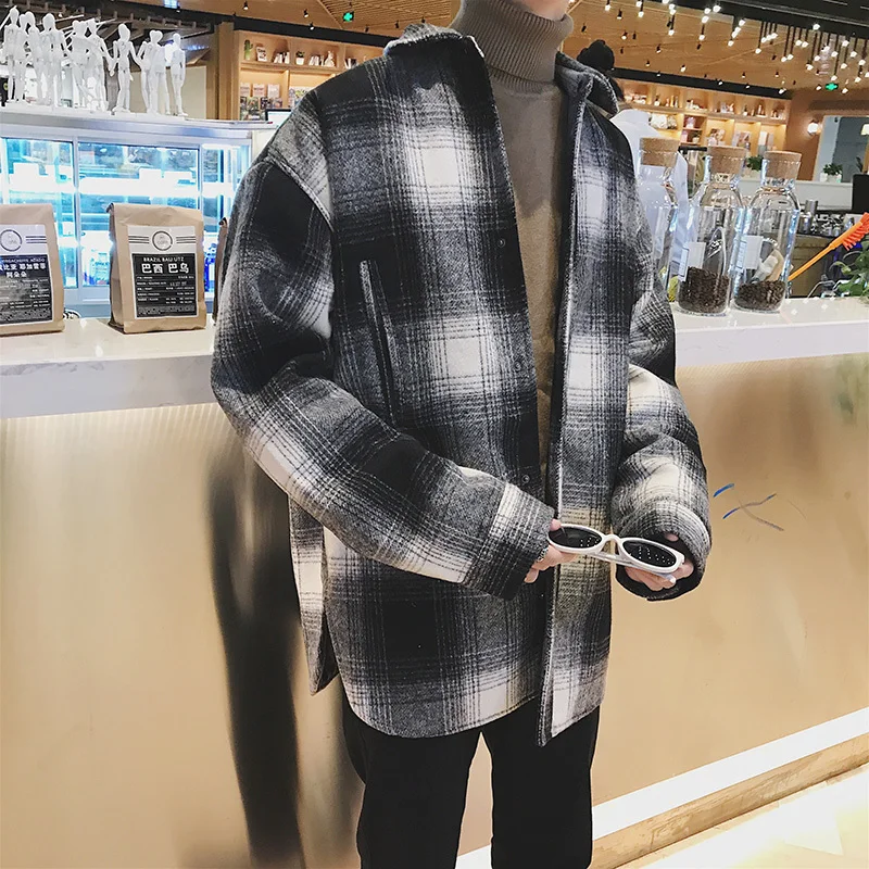 2017 Autumn Fashion New Youth Style Small Fresh And Leisure Oversize Long Sleeve Woolen Coat Plaid Shirt Quilted Windbreaker