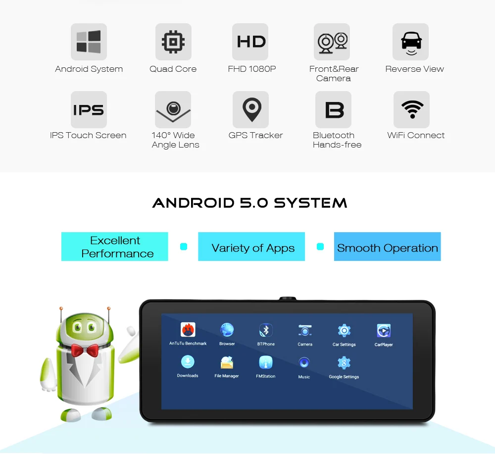 AUTOLOVER 682 DVR Android 5 0 регистраторы с 3g Sim карты wi fi спереди 140 градусов сзади зеркало