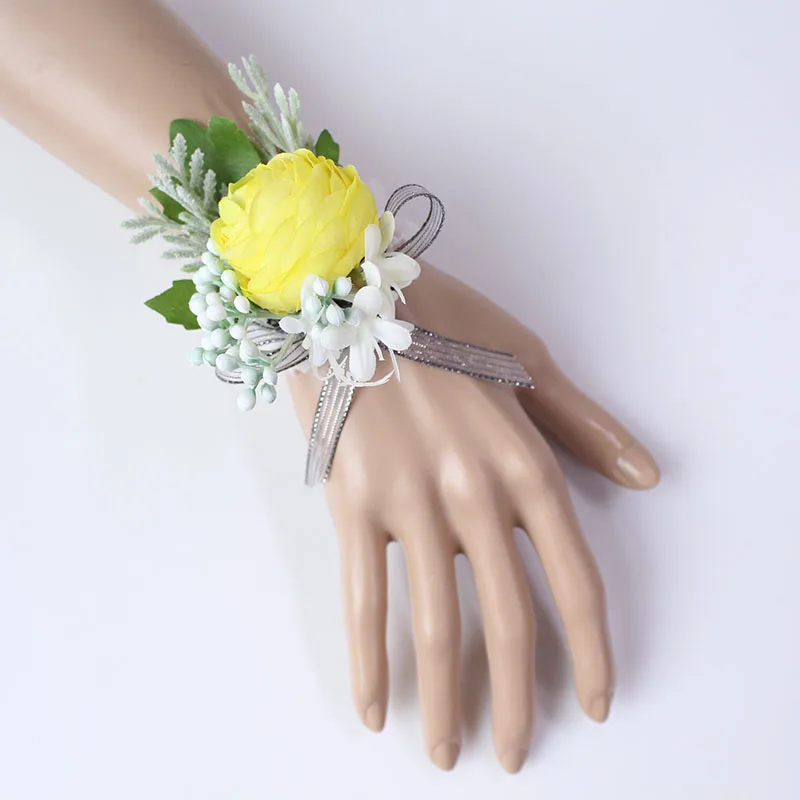 15102-Boutonniere Flowers wedding wrist corsage flowers silk roses yellow  (23)