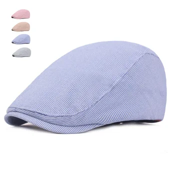 

Fashion Striped Hats for Men Women Casual Cotton Beret Caps Gorras Planas England British Retro Boinas Flat Caps Berets