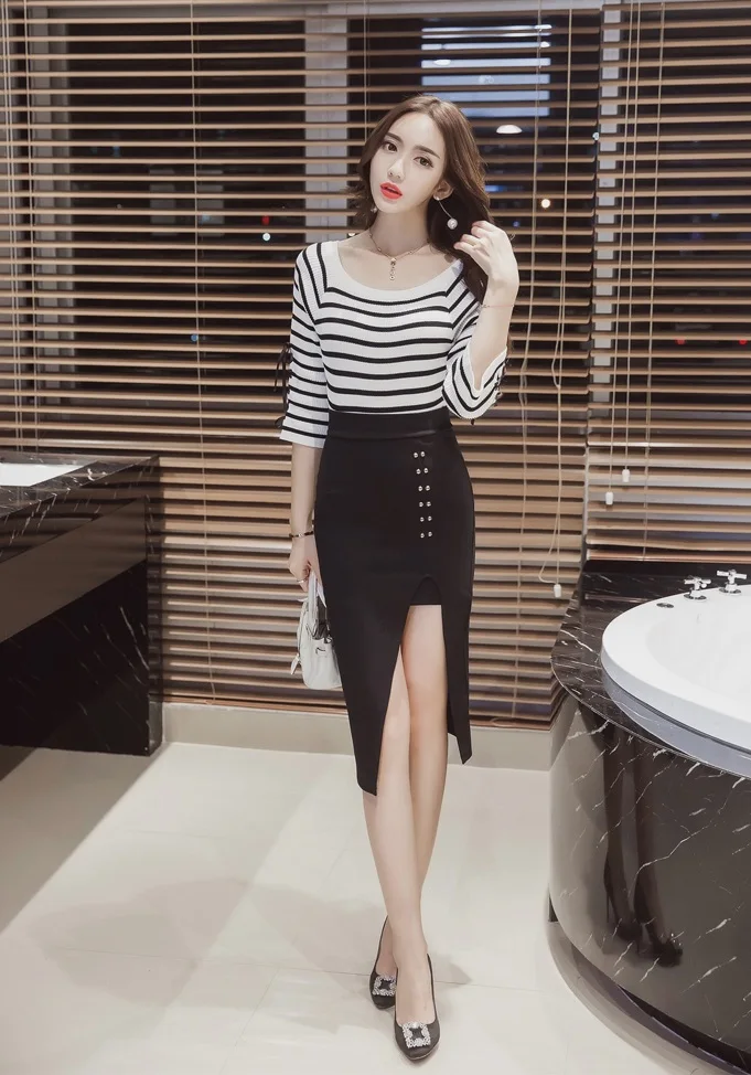 MSSNNG 2018 Slim split high waist bag hip skirt long skirt elegant professional skirt step skirt (21)