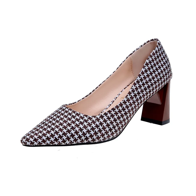 

Beauty Women Elegant Thick Square Heel Shoes Woman High Heel Women Pumps Shallow Point Toe Buckle Work Shoes