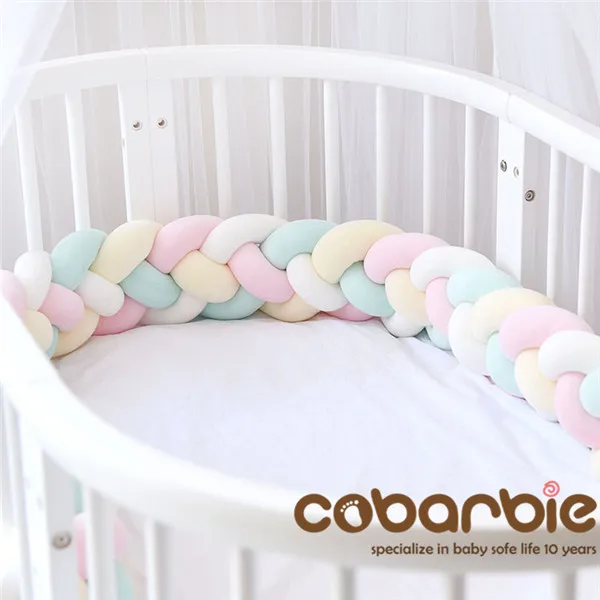 Shoze Baby Infant Plush Crib Bed Bedding Cot Braid Pillows Pad Bed Guards for Toddlers,Braided Cot Bumper 2M Pink