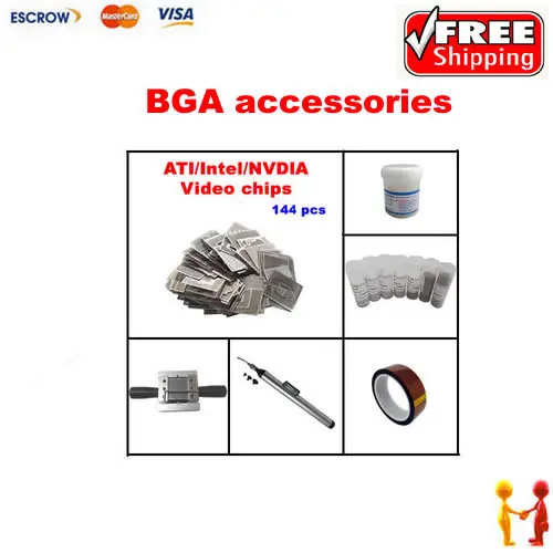 

Freeshipping Direct Heat INTEL/ NVIDIA/ ATI GPU Stencils 144pcs + direct heat reballing station, BGA balls, solder flux
