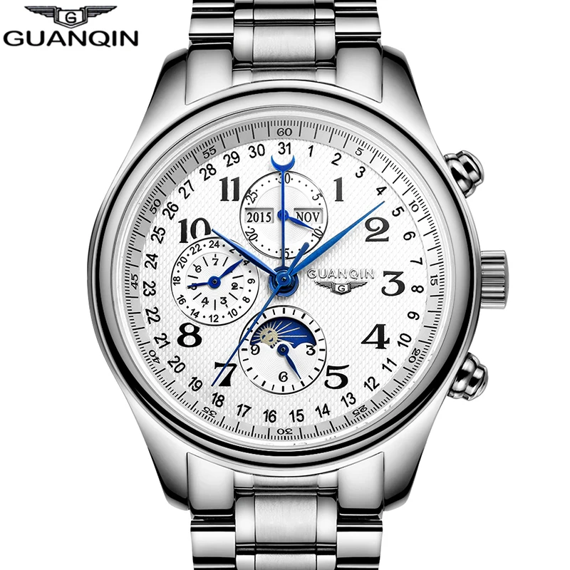 GUANQIN horloges mannen автоматические механические 316L нержавеющая сталь водостойкие часы