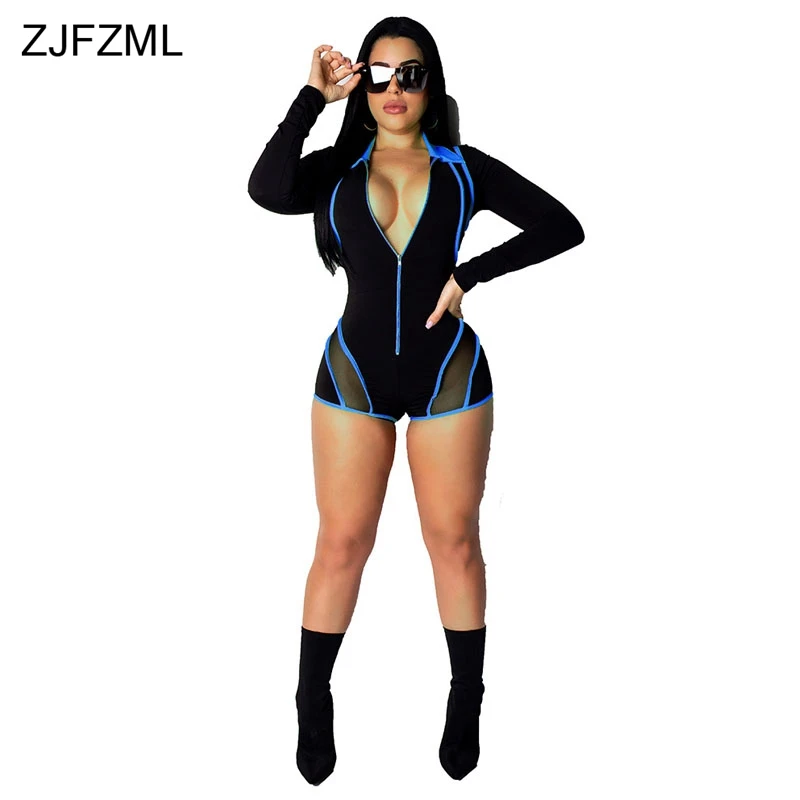 شبكة خليط مثير قصيرة Playsuit النساء الأخضر مخطط طويل كم Bodycon ارتداءها عارضة رفض طوق سستة يصل بذلة شبكة خليط مثير قصيرة Playsuit النساء الأخضر مخطط طويل كم Bodycon ارتداءها عارضة رفض طوق سستة يصل بذلة