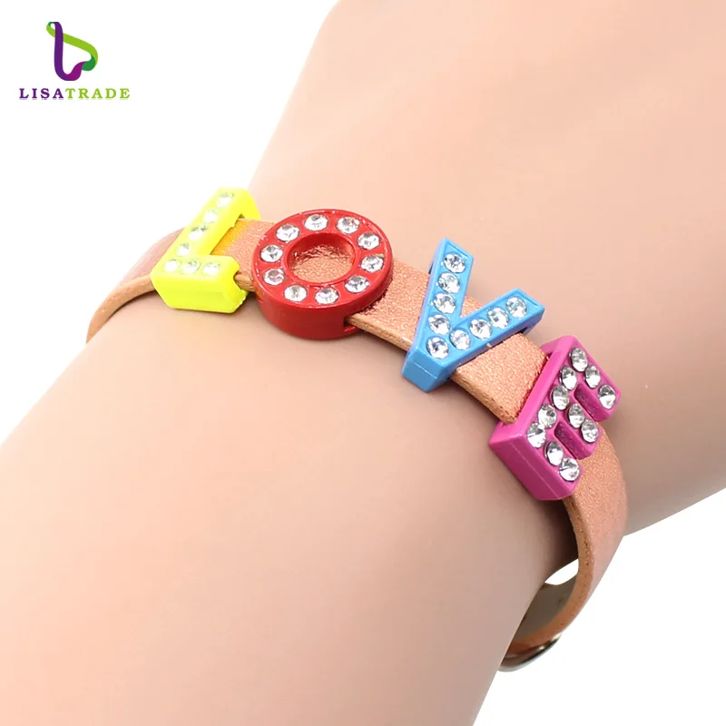 8mm litchi grain PU leather Wristband Bracelet Fashion Accessory Fit Slide Letters Charms LSBR032*10