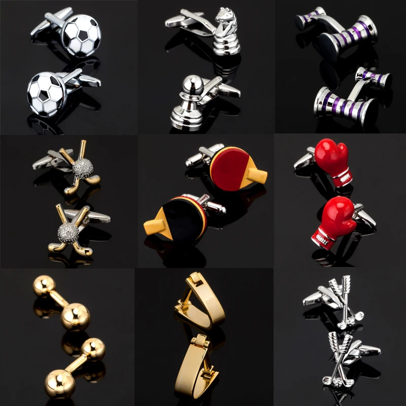 

Free shipping, 18 new high-end men's shirt cufflinks soccer / golf / boxing glove cufflinks French shirt Sport Series cufflinks