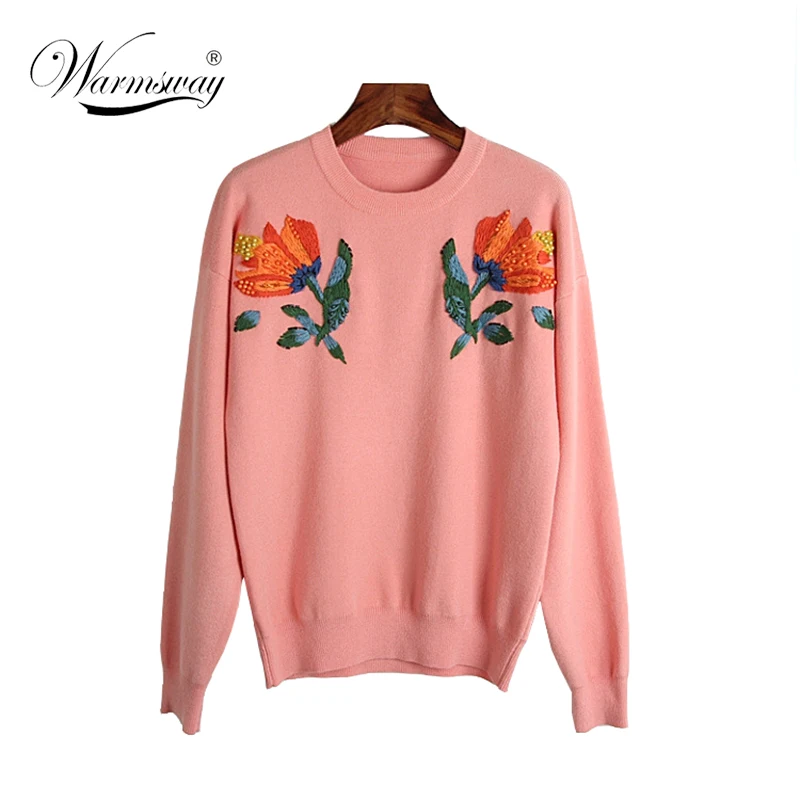 Autumn Women Sweater 3D Floral Embroidery Comfortable Vintage Pearl Beading Sueter Mujer Chandail  C-199