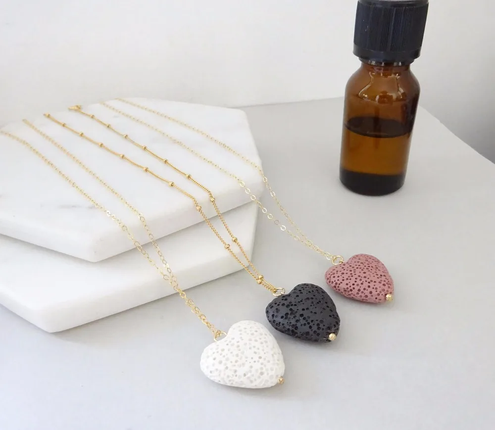 

1Pcs) Blue Black Heart Lava Stone Pendant Chain Necklace Essential Oil Diffuser Necklace Aromthraphy Jewelry Sweater Necklace