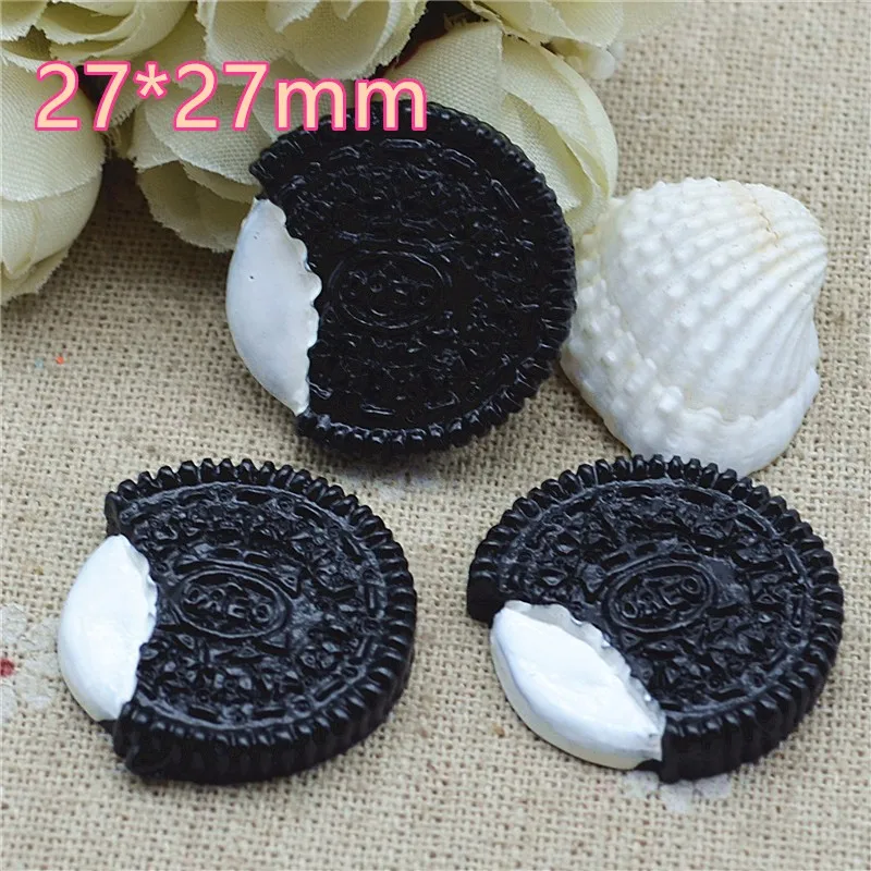 10PCS 27mm Oreo Biscuit Resin Flat back Cabochon Imitation Food Art Supply Decoration Charm DIY craft miniature plastic figurines