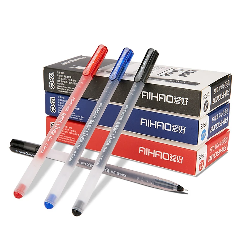 12 Pcs/pack Basic Liner Roller Ball Pen For Writing Signature 0.5mm Ballpoint 3 Color Gel Ink