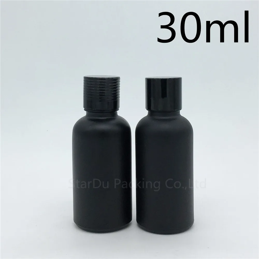 Download Free Shipping 10pcs 30ML Black Frosted Glass Bottle Vials Essential Oil Bottle with black screw ...