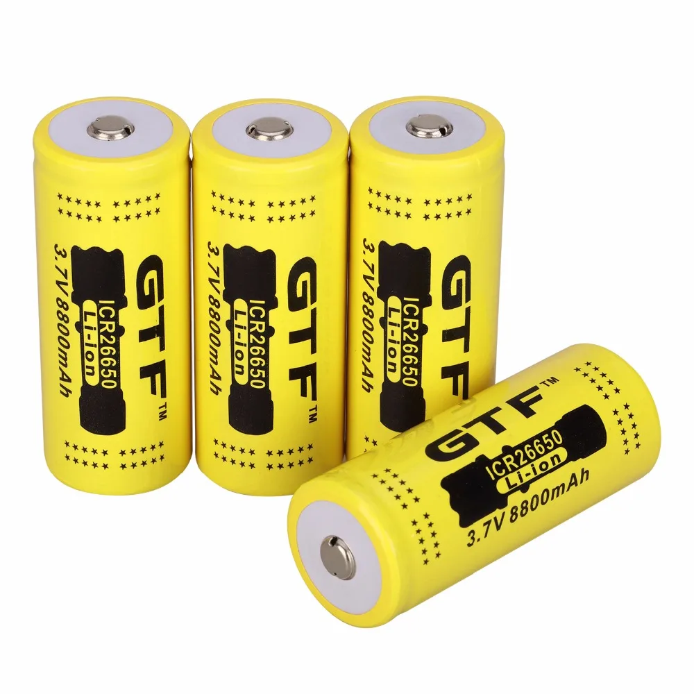 

GTF 4PCS 3.7V 26650 Battery Tip 8800mAh 26650 Lithium Ion rechargeable battery Suitable for flashlight Torch