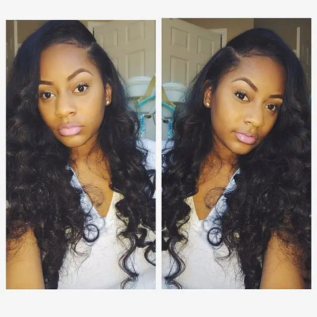 Side Part Loose Curly Virgin Brazilian Hair Lace Front Wigs In