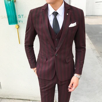 

3 Piece / Set Mens Suit With Pants Vest Retro Striped Wedding Suits for Men Designer Slim Fit Plus Size 5XL Asian MAUCHLEY 2018