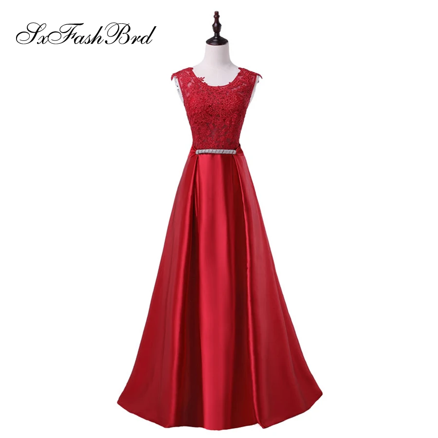 Robe De Soiree Sexy O Neck With Lace A Line Floor Length Satin Long Formal Party Evening Dresses Gowns Vestidos Festa | Свадьбы и