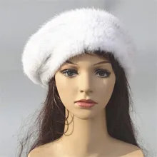 Шапка-берет из натурального меха норки, женская зимняя теплая белая красная коричневая вязаная элегантная женская зимняя вязанная теплая шапка с мехом capsH52