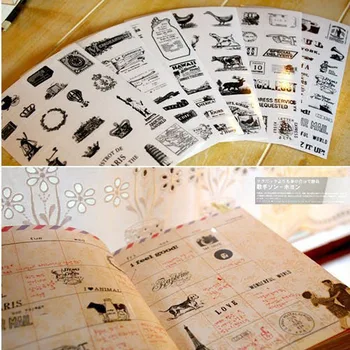 

6sheets Retro Black Seal Sticker 6 Designs Phone Diary Scrapbook Decoration Transparent DIY Student Plastic Stationery Stickers