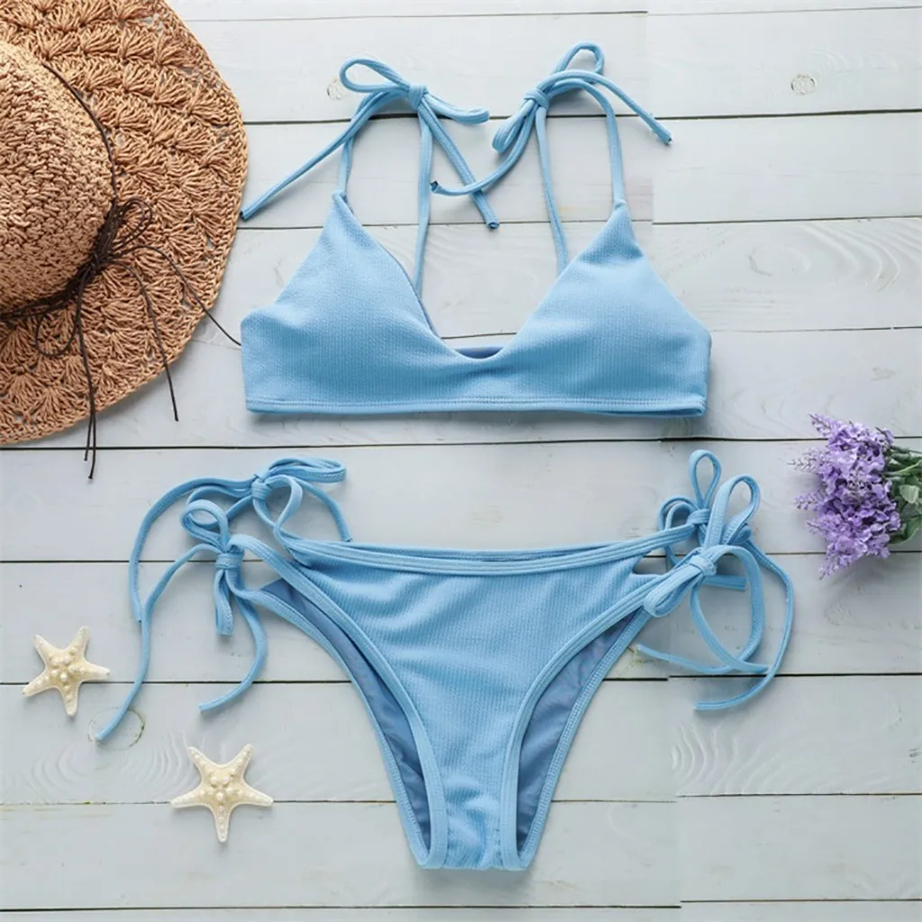 Brand Swimwear Women Swimsuit  Women's Solid Color Bikini Print Two Piece Swimsuit Pushups Swimwear BeachwearFemale Swimsuit