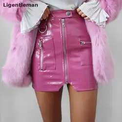 Женская юбка-карандаш из искусственной кожи выше мини-юбки в стиле ампир тонкий розовый черный белый женские повседневные пляжные юбки для