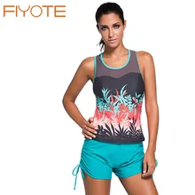 FIYOTE 2017 Необычные Цветные Ботанический Печати Сетки Сращивания Tankini Топ Новый Летний Стиль Женский Лето Одежда для Пляжа Купальники LC41970