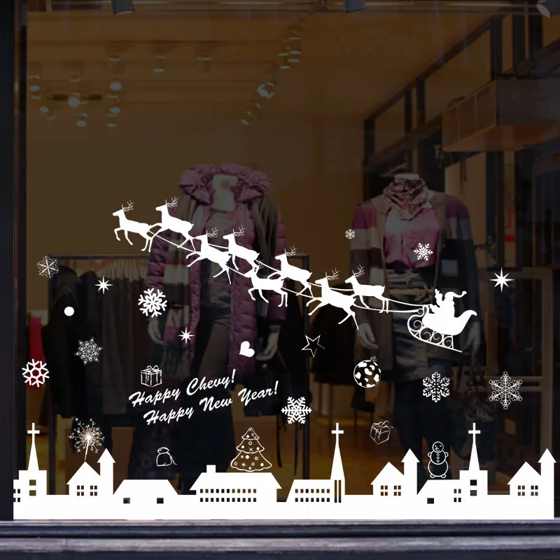 

Reindeer Santa Sleigh Snowflakes Christmas Window Wall Sticker Removable Home Decoration Mural Decal Happy Sale Free Shipping