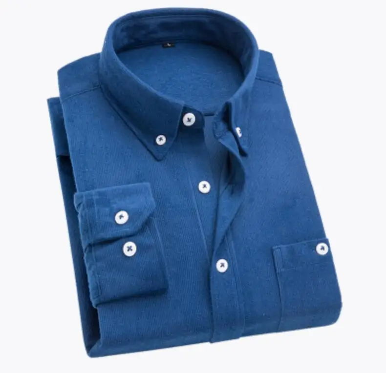 Мужские демисезонные повседневные приталенные рубашки большого размера с длинным рукавом, M-5XL мужские рубашки, повседневные модные вельветовые рубашки, Новые Мягкие Рубашки - Цвет: Denim blue