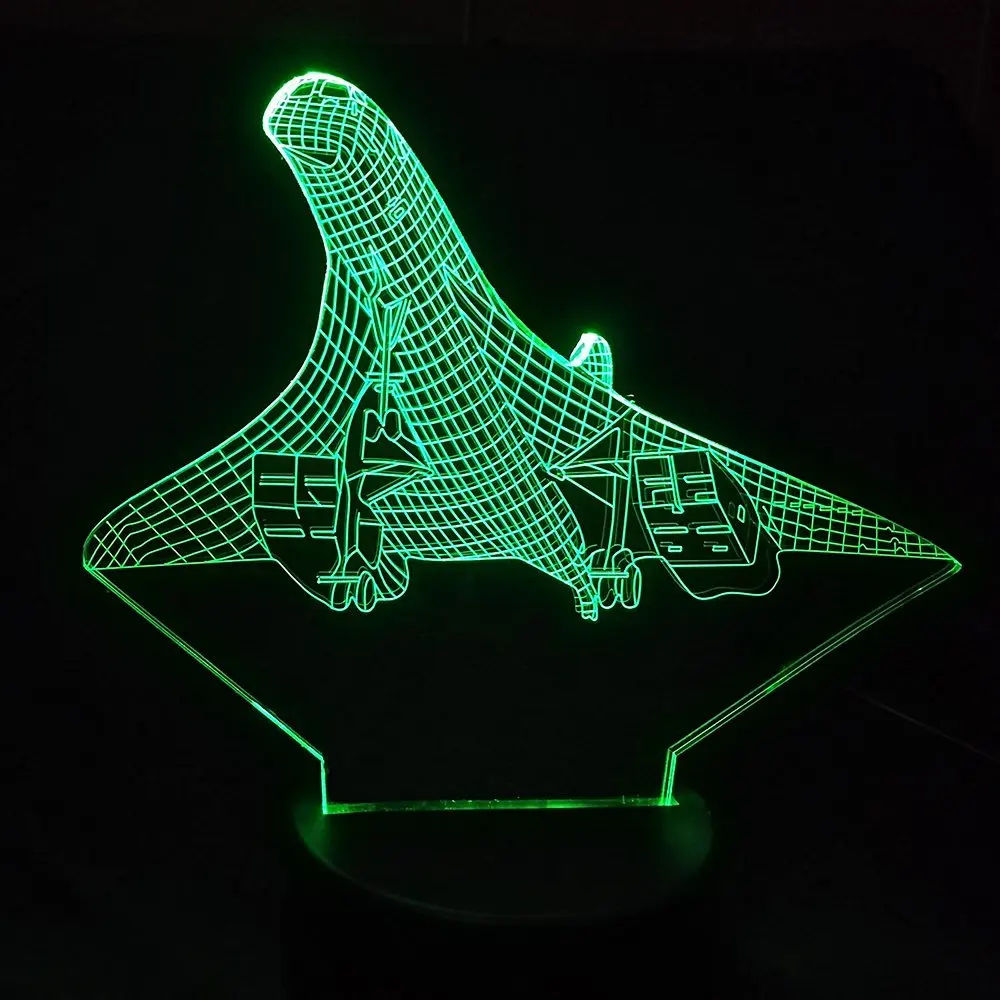 Creative 7 Color Change 3D Vision Airplane Modelling Led Aircraft Night Light Desk Lamp Decor Usb S