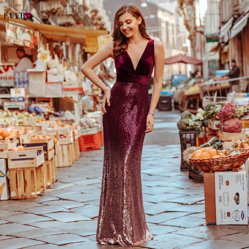 Женское вечернее платье Русалочки Ever Pretty бордовые блестящие вечерние платья с