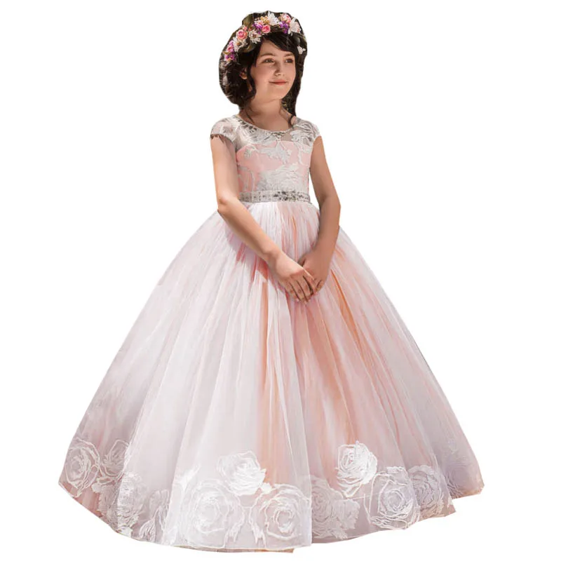Коллекция 2019 года, длинное платье с цветочным узором для девочек на свадьбу платье принцессы для первого причастия костюм для малышей