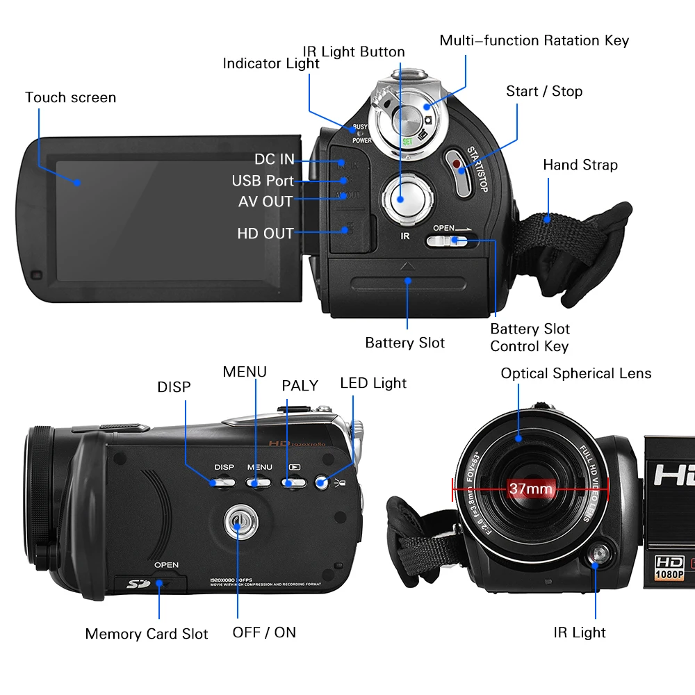 Andoer HDV-D395 Цифровая видеокамера DV WiFi 1080P FHD 24M видеокамера+ макрообъектив/пульт дистанционного управления/ИК инфракрасное ночное видение+ светодиодный свет
