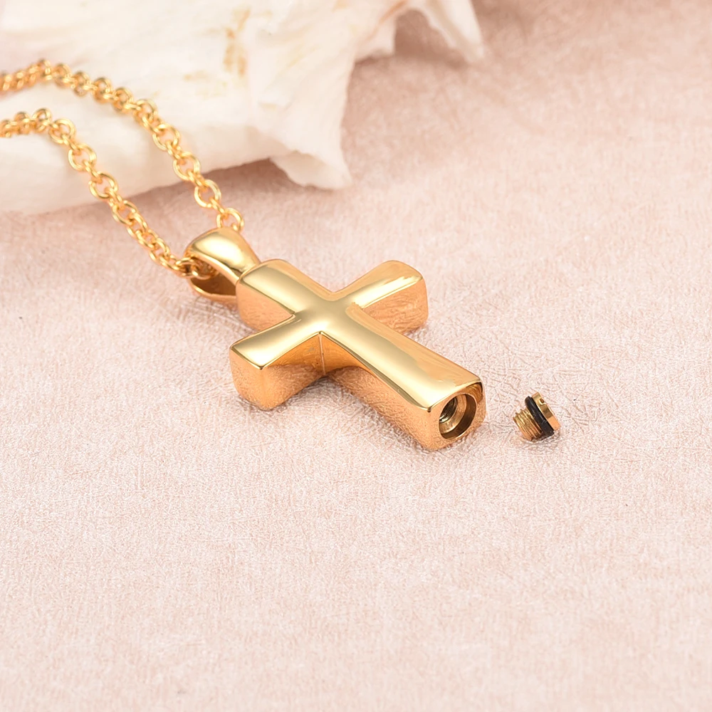 Trendy Stainless Steel Deft Design Charm Cross Cremation Urns Ashes Pendants Necklaces Women Man