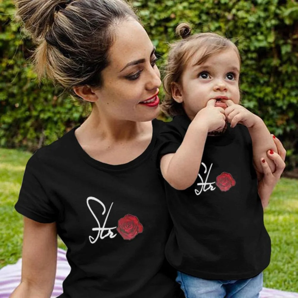 

Mom daughter clothes Short Sleeve Round Collar Letter Pattern Print To family matching clothes ropa mama e hija#p30USZH*2