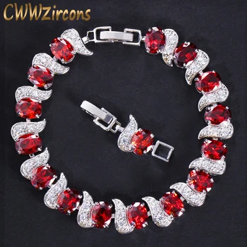 

CWWZircons Exquisite Brand Design Fashion Ladies Jewelry White Gold Color Red Crystal Women Bracelet with Cubic Zircon CB177